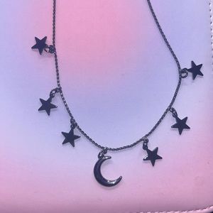 dark silver moon and stars necklace
